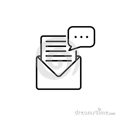 Open Paper Letter in Envelope Line Icon. Post Message Mail Linear Pictogram. Web Email Document Send Newsletter Outline Vector Illustration