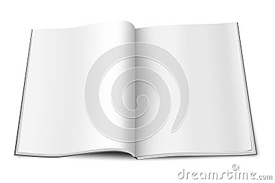 Open paperback book, realistic vector mock-up. Blank white page journal or magazine, template. Empty brochure, booklet or catalog Vector Illustration