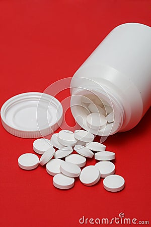 Open pill bottle Stock Photo