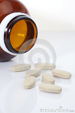 Open pill bottle Stock Photo