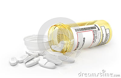 Open Pills Bottle with pills isolated Cartoon Illustration