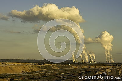 Open-pit lignite mining in sun Stock Photo