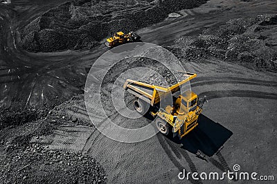 Open pit mine, extractive industry for coal, top view aerial Stock Photo