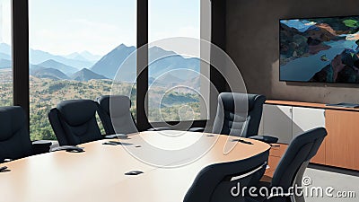 An Open-Plan. Modern. Minimalist Office With Ergonomic Furniture. Dynamic View. Boardroom. And Lounge Equipped For . Generative AI Stock Photo