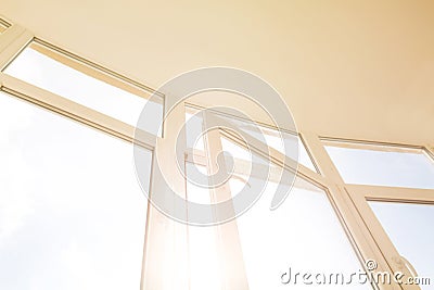 Open plastic window with sun flare Stock Photo