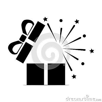 Open present box icon. Festive package. wrapping with bow. vector illustration Vector Illustration