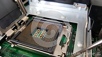 Open processor socket open on boaard server computer Stock Photo