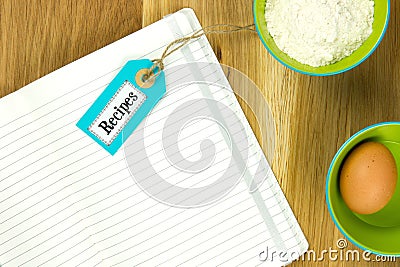 Open recipe book with cooking ingredients Stock Photo