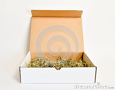 Open rectangular white cardboard box Stock Photo