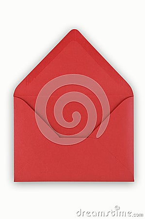 Open red envelope on white background. Stock Photo