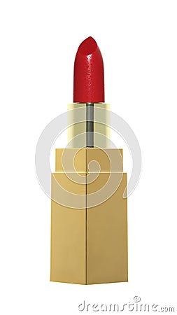 Open red lipstick golden tube Stock Photo