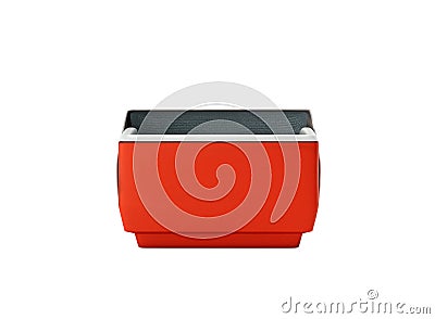 open refrigerator box red 3d render on white background no shadow Stock Photo