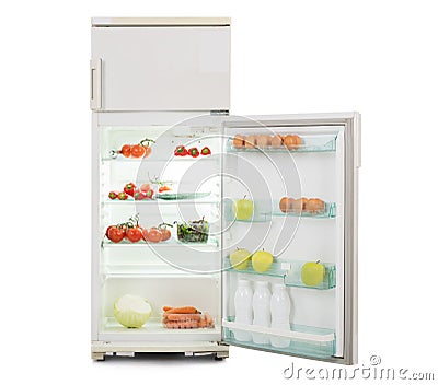 Open Refrigerator Full Of Fresh And Healthy Food Stock Photo