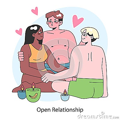 Open relationship concept. Polygamous relationship, freedom and trust Cartoon Illustration