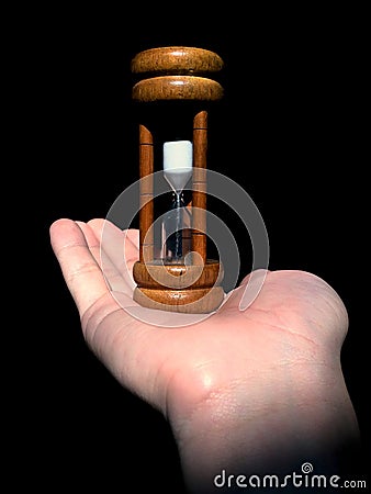 Open Palm with Hourglass on Black Background Stock Photo