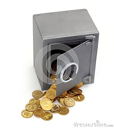 Open safe with coins Stock Photo