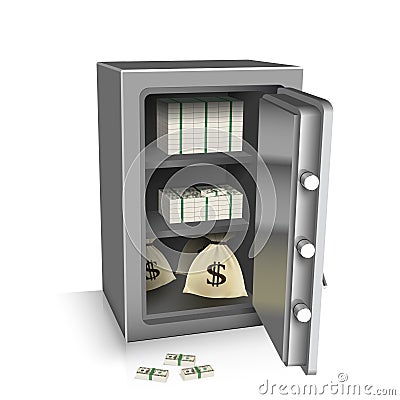 Open safe deposit 3D. Wealth concept. Vector illustration Stock Photo