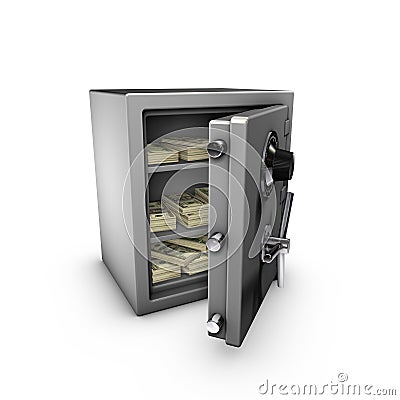 Open Safe with dollar notes inside Stock Photo