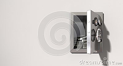 Open Safe On Wall With US Dollars Stock Photo