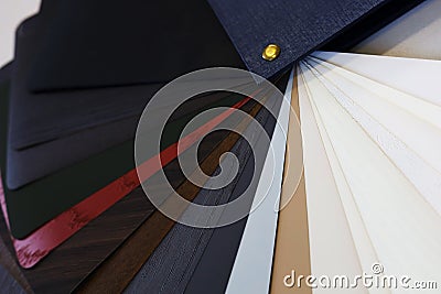 Open sample color interior film guide. Sample colors Catalog. Stock Photo