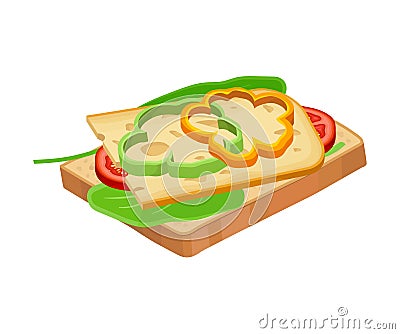 Open Sandwich with Vegetables and Sliced Cheese Isolated on White Background Vector Illustration Vector Illustration