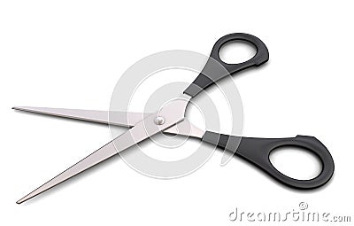 Open scissors close-up on a white background. Stock Photo