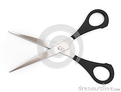 Open scissors on a white background. Stock Photo