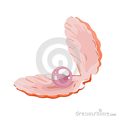 Open seashell with purple pearl and red flaps, rare marine mollusk, underwater shellfish Vector Illustration