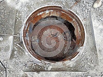 open sewer repair and repair of road Stock Photo