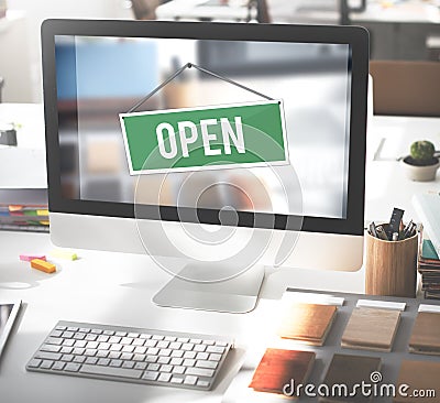 Open Sign Banner Welcome Notice Concept Stock Photo