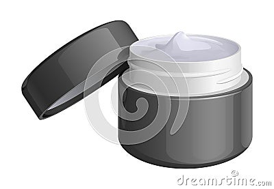 Open silver jar of face or hand cream, with a lid nearby Vector Illustration