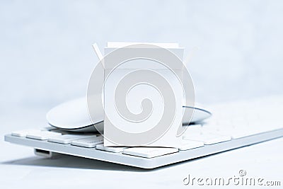 Open small delivery box and computer peripherals Stock Photo
