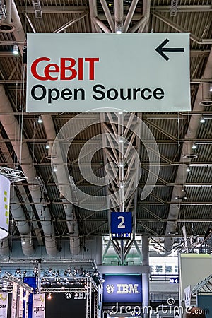 Open Source banner in hall 2 at CeBIT Editorial Stock Photo