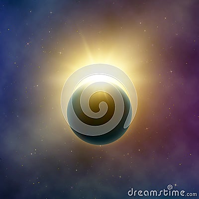 Open space. Realistic beautiful solar eclipse. Abstract star eclipse effect. Vector background Vector Illustration