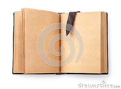 Open spread old book with blank page Stock Photo