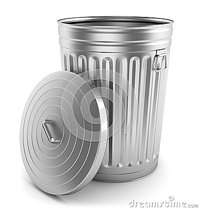 Open steel trash can Stock Photo