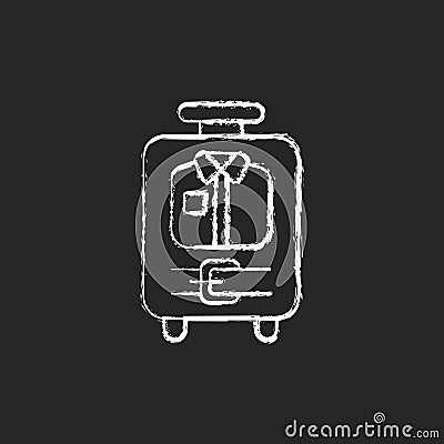 Open suitcase with clothing chalk white icon on dark background Vector Illustration