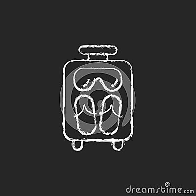 Open suitcase for summer vacation chalk white icon on dark background Vector Illustration