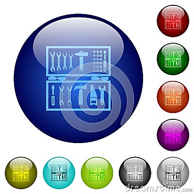 Open toolbox color glass buttons Stock Photo