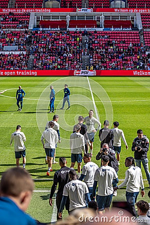 Open training Dutch football club PSV EINDHOVEN squad in Philips stadium Editorial Stock Photo