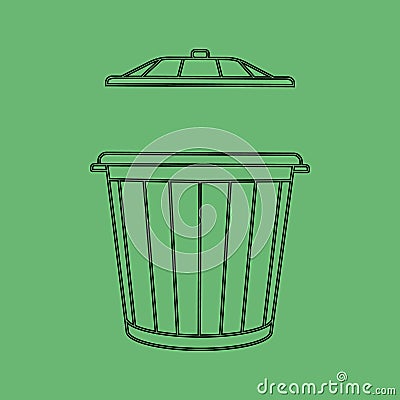 Open trash bin.Linear vector illustration. Cartoon Illustration