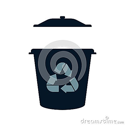 Open trash can with recycle sign. Cartoon Illustration