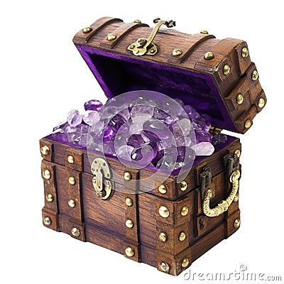 Amethyst crystals chest Stock Photo