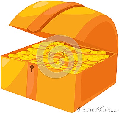 Open treasure chest with golden coins Vector Illustration