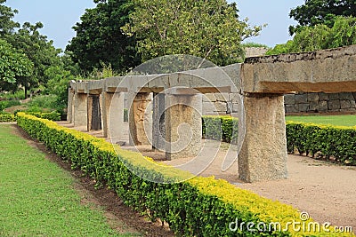 Open troughs for water supply from the Tungabhadra River to the reservoir Pushkarni, Hampi, India. Stock Photo