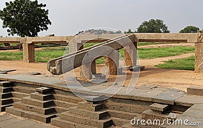 Open troughs for water supply from the Tungabhadra River to the reservoir Pushkarni, Hampi, India. Stock Photo