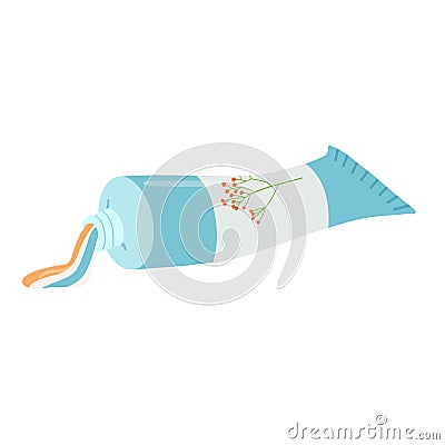 Open tube of toothpaste, Tooth Care vector cartoon sketch. Vector Illustration