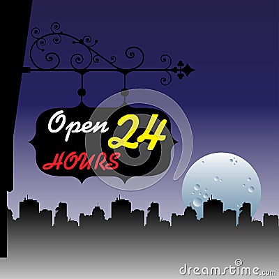 Open twenty four hours Vector Illustration