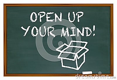 Open Up Your Mind Chalk Board Expand Thinking Stock Photo