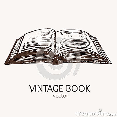 Open Vintage Book Hand Draw Sketch Card. Vector Vector Illustration